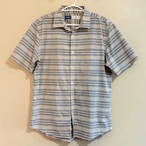 Old Navy Steel Blue & White Striped Short Sleeve Button Up Collared Shirt